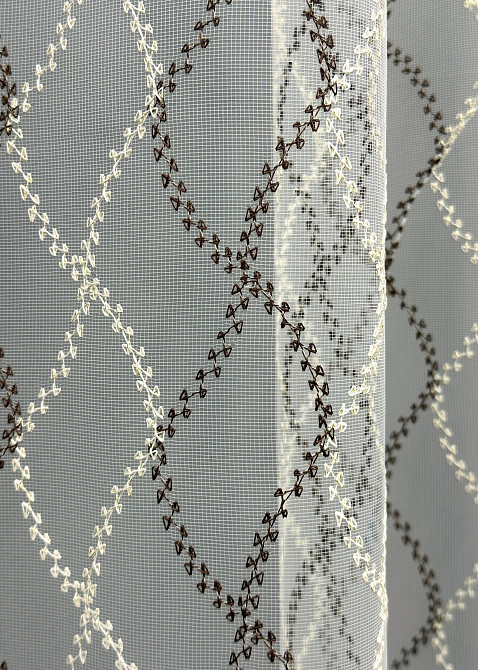 Тюль фатин с вышивкой и люрексом Цвет молочный с венге 1837т Киев - изображение 4