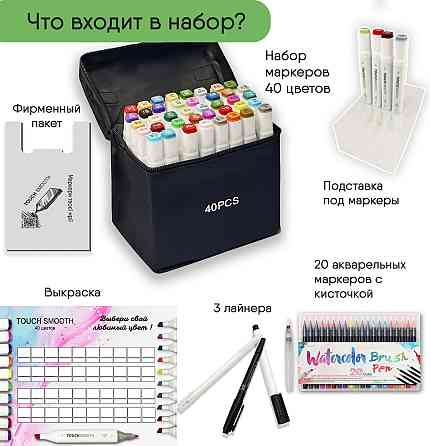 Набір для скетчів маркери двосторонні Touch Smooth на спиртовій основі 40 штук + 20 шт акварельних маркерів Кам'янець-Подільський