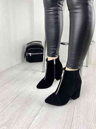Замшеві черевики жіночі демісезонні весна-осінь чорні на стійкому каблуці р. 36, 37 2726 Коломия