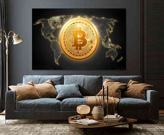 Картина полотно у вітальню / спальню Біткоін   MLP_189  ( 60х30см ) 80х160см Київ