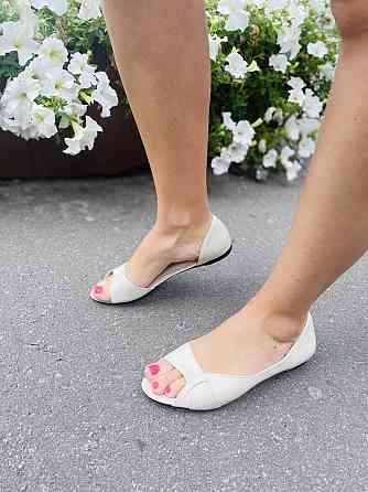 Ника Балетки жіночі бежеві з натуральної шкіри з відкритим носком VSN Ніка весна-літо / Модні б Коломия