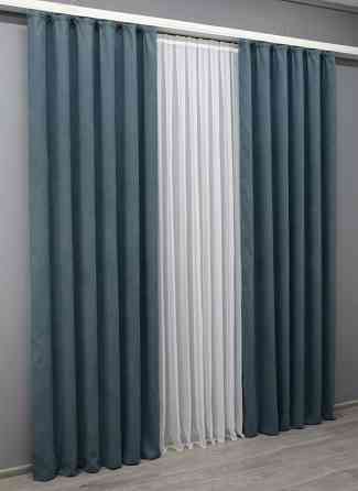 Комплект готовых штор VR-Textil Микровелюр Petek № 1489ш Серо-голубой 150х290 см 2 шт (33-0362) Киев