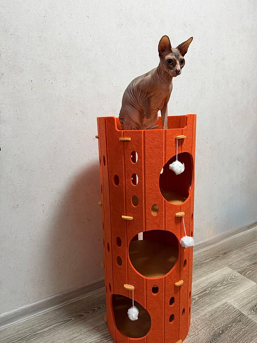Башня для кошек с местом отдыха с мячами домик для любимцев кота из фетра Одесса - изображение 4
