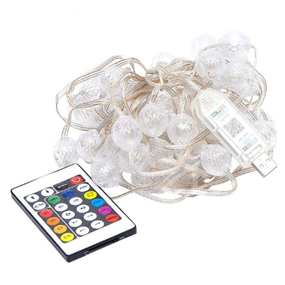 Гірлянда RGB з пультом "Кулька велика" D-52 Smart, USB 50L 5 метрів, змінює колір Вінниця - фото 1