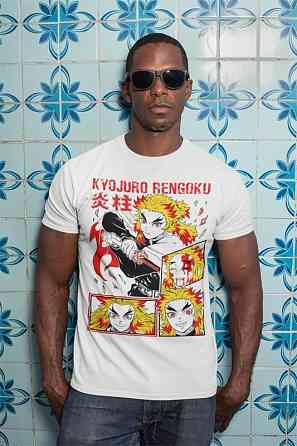 Футболка з аніме принтом Кйоджуро Ренгоку Слайер Демон оверсайз (S/M/L) Чорний AnimeJ0360 Дніпро