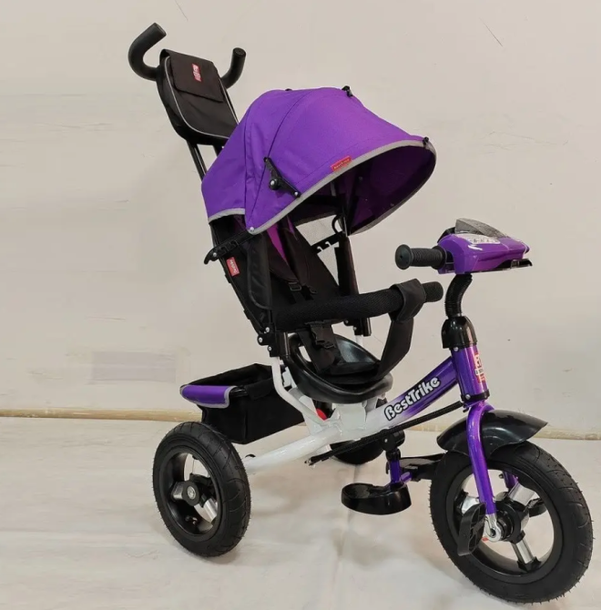 Велосипед триколісний Best Trike з батьківською ручкою надувні колеса Фіолетовий (30-126) Чернігів - фото 4