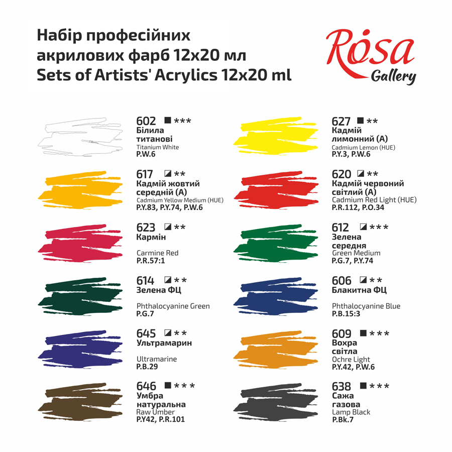 Набір акрилових фарб 12х20мл в блістері ROSA Gallery Київ - фото 5
