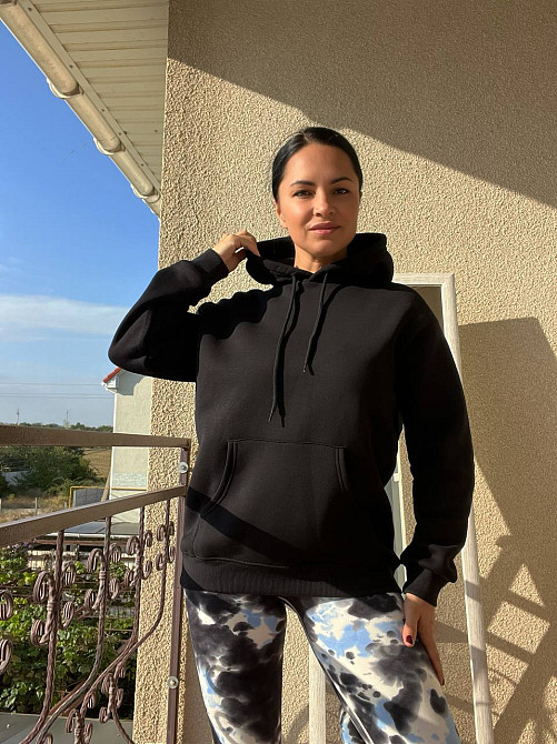 Худі жіноче Pepper&mint 23-01 OVER подовжений з капюшоном з кишенею утеплений фліс чорний, чорний, L Київ - фото 8