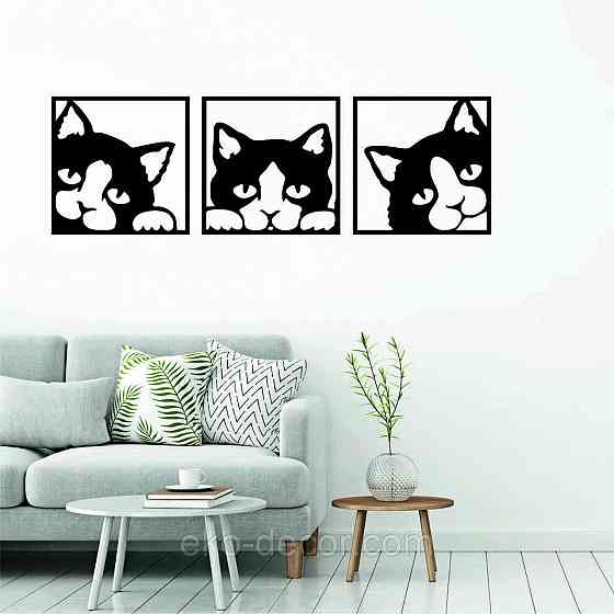 Декоративне настінне Панно «Коти» Декор на стіну 90*280 см, Чорний Київ