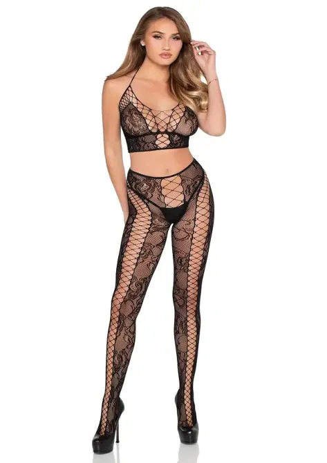 Комплект Leg Avenue Net & Lace Crop Top and Tights One Size Black Львов - изображение 4