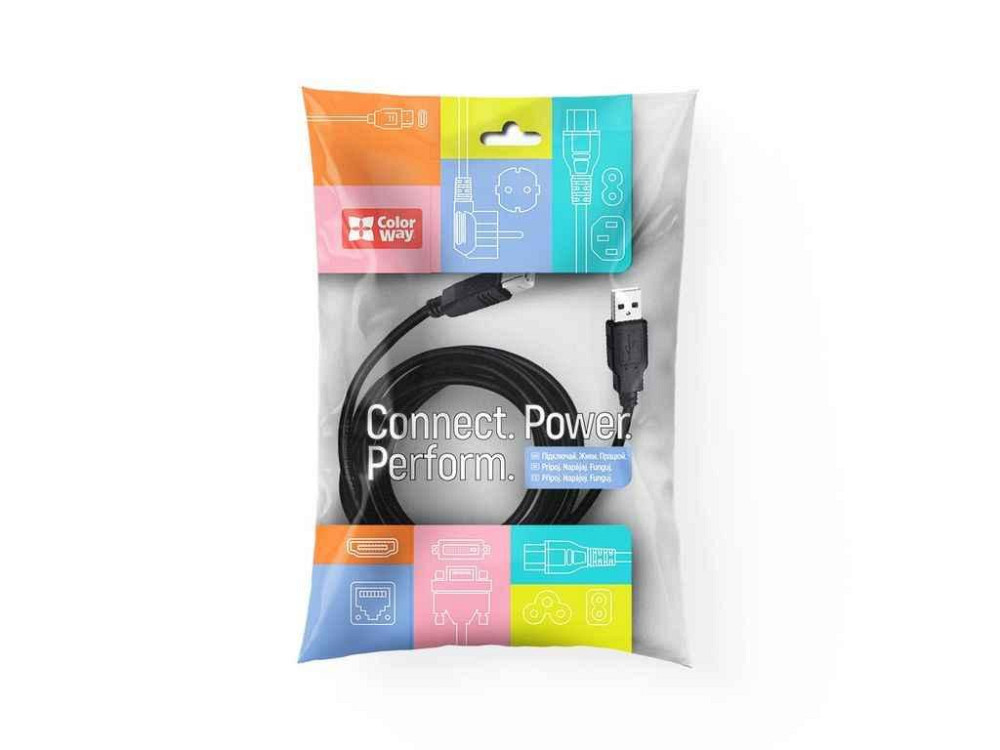 Кабель USB 2.0 AM to BM Print Cable 3м черный ТМ СolorWay Киев - изображение 1