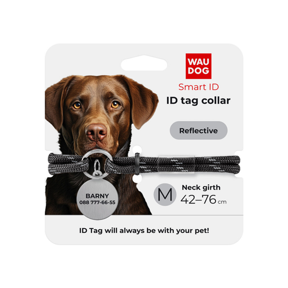 Шнурок для адресника из паракорда WAUDOG Smart ID, светоотражающий, размер М, диаметр 4 мм, длина 42-76 см черный Киев - изображение 3