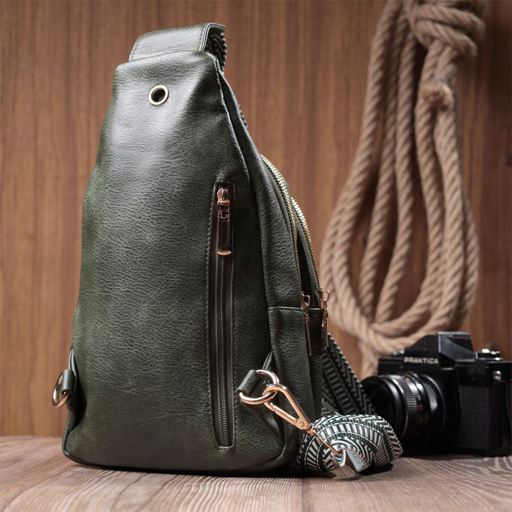 Удобная женская сумка с одной лямкой через плечо из экокожи Vintage 22756 Зеленый Киев - изображение 10