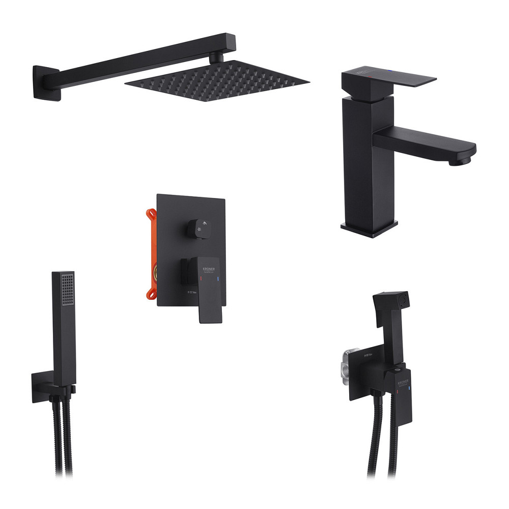Набір 3 в 1 душова система Kroner Edelstahl Kubus-SCH082 + змішувач Edelstahl Kubus-SCH010 + змішувач Київ - фото 1