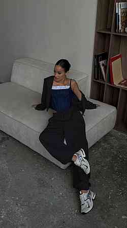 Жіночий прогулянковий оверсайз костюм-двійка: кофта та штани двонитка Чорний Одеса