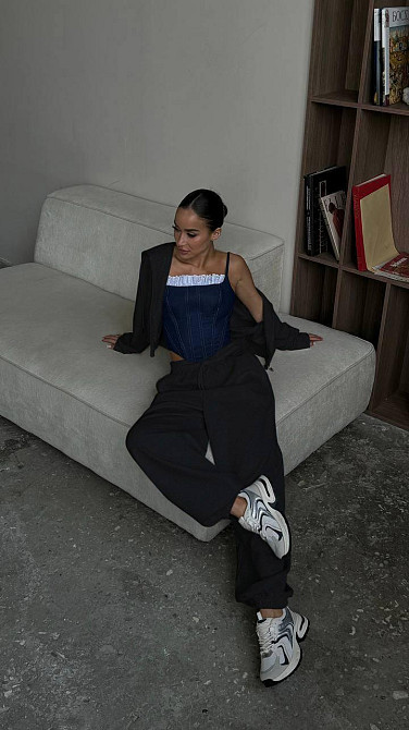 Жіночий прогулянковий оверсайз костюм-двійка: кофта та штани двонитка Чорний Одеса - фото 1