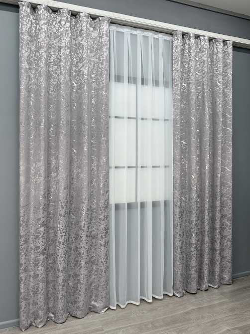 Комплект готовых штор VR-Textil Лен мрамор Royal Touch № 2007ш Светло-серый 130х200 см 2 шт (39-0093) Киев - изображение 4