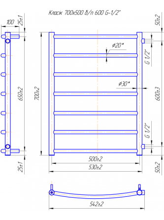 Водяна рушникосушка Mario Класік Б/П 1/2 700x550/600 Київ