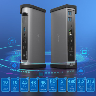 Порт-репликатор J5create Dock-Station USB-C 15-in-1 (HDMI/DP/PD/USB-A/USB-C/LAN/картридер/audio) (JTD568-EN) Винница - изображение 5