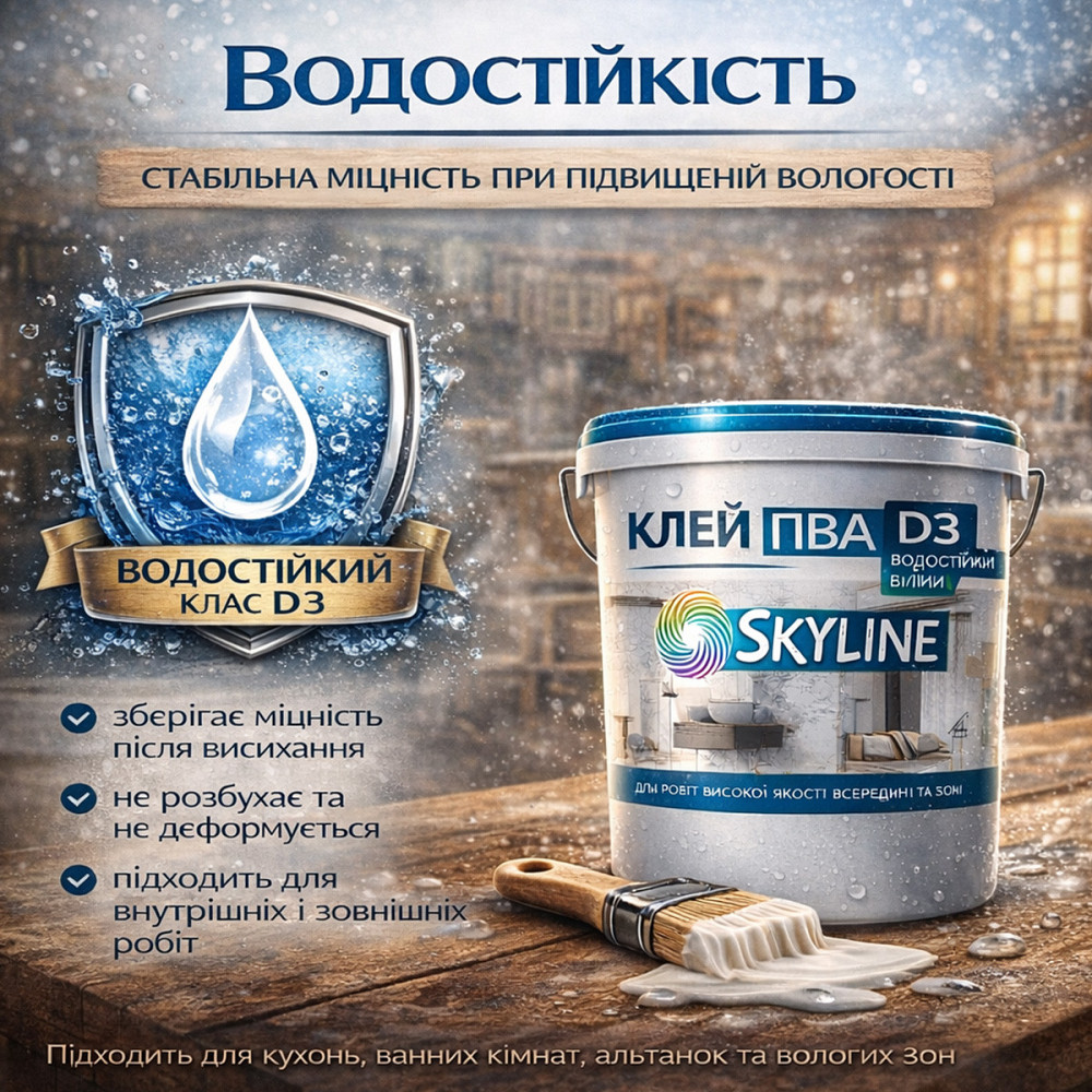 Клей ПВА D3 SkyLine 10 кг столярний підвищеної водостійкості промисловий для виробництва меблів, термостійкий до +100°С Харків - фото 5