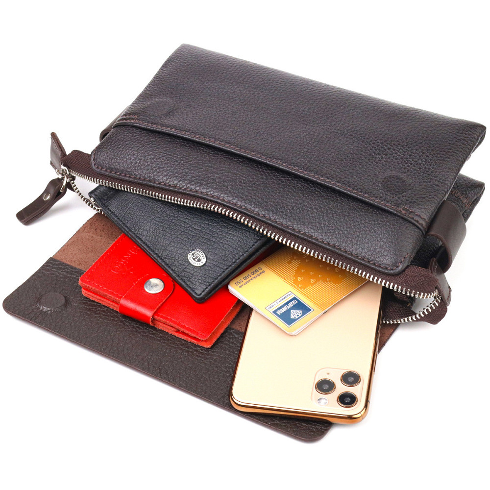 Стильний чоловічий клатч із натуральної комбінованої шкіри CANPELLINI 21566 Коричневий Київ - фото 6