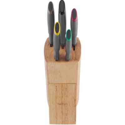 Набор ножей Tefal Fresh Kitchen, дерев'яна колода, 5шт, нержавіюча сталь, чорний (K122S504) Винница