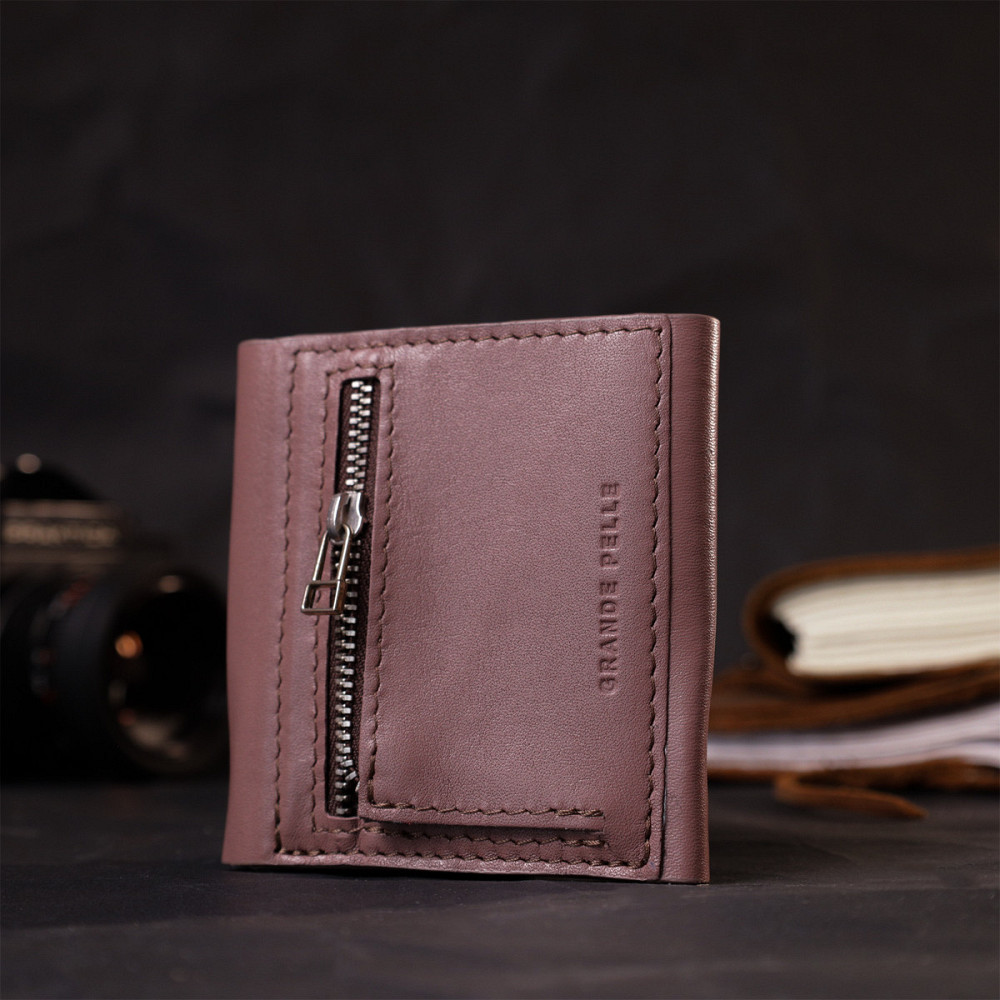 Гарний компактний гаманець із натуральної шкіри GRANDE PELLE 16801 Пудровий Київ - фото 2