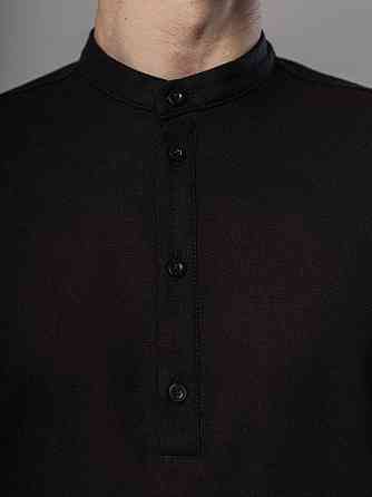 Черная мужская рубашка изо льна casual. Рубашка свободного кроя легкая черная Pobedov Exlnt Киев