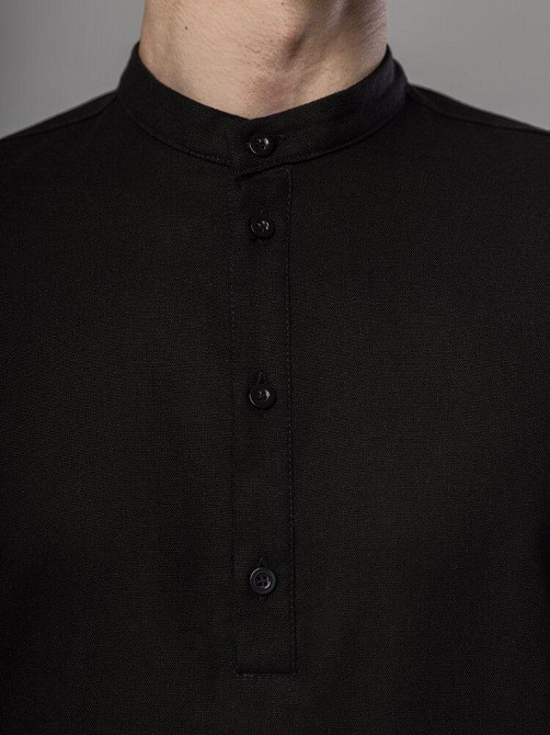 Черная мужская рубашка изо льна casual. Рубашка свободного кроя легкая черная Pobedov Exlnt Киев - изображение 6