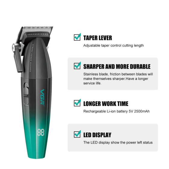 Машинка для стрижки VGR V-003 Turbo режим 9000 RPM керамічне лезо (6 насадок) Зелений Вінниця