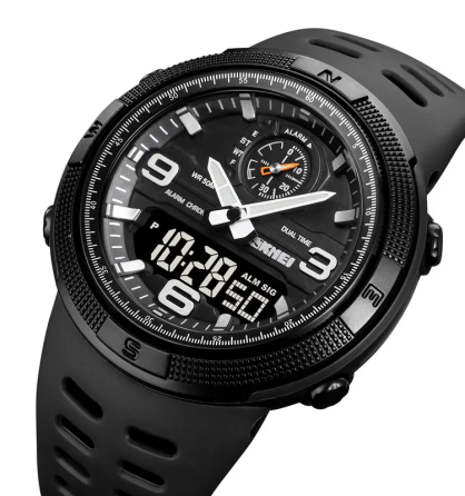 Чоловічий спортивний годинник Skmei 1655 (Чорний з чорним табло) Київ