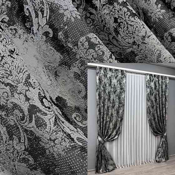 Комплект готових штор VR-Textil Льон Преміум № 1695ш Чорний з сірим 100х290 см 2 шт (31-912) Київ