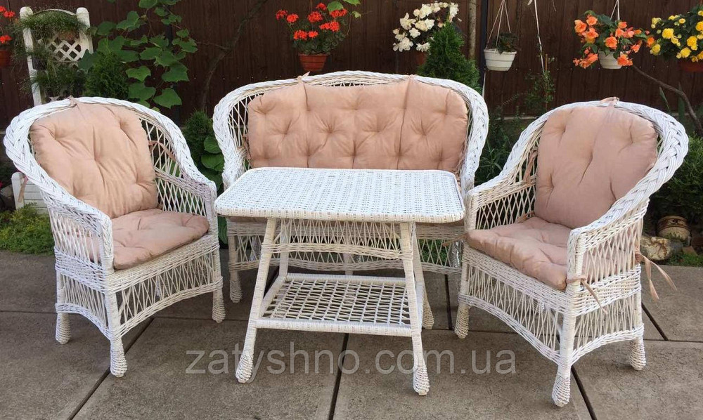 Плетеная мебель с накидками|  Комплект плетеной белой мебели  с диваном | мебель из лозы в беседку Киев - изображение 5