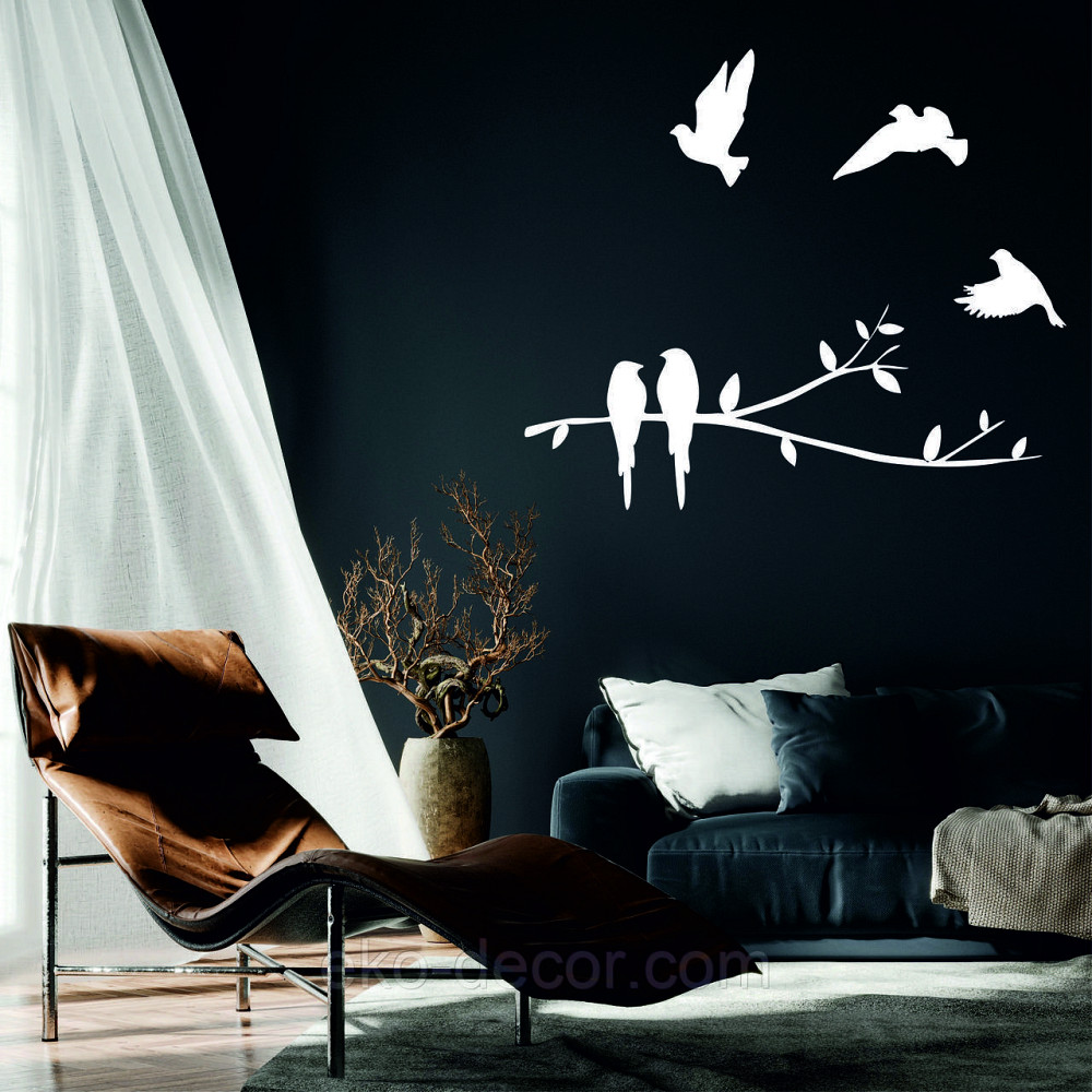 Декоративне настінне Панно «Пташки», Декор на стіну 90*35 см, Білий Київ - фото 1