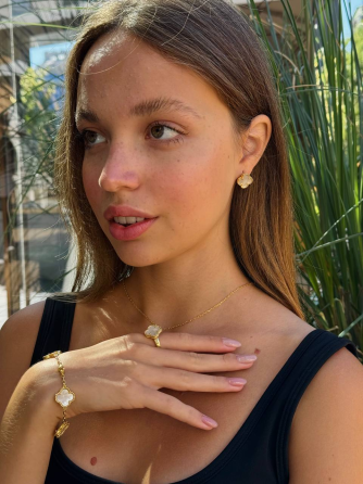 Van Cleef набір 4 предмети — сережки, підвіска браслет, кільце / натуральний перламутр / лимонне золото / проба, гравіювання Одеса