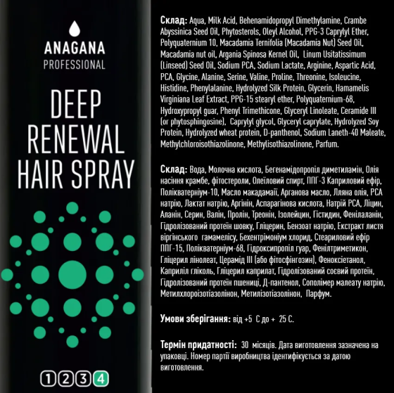 Спрей Глибоке Відновлення Deep Renewal Hair Spray ANAGANA 250 мл Київ