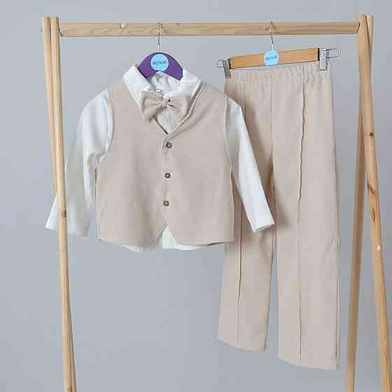 Дитячий святковий костюм для хлопчика (жилетка + штани + сорочка + бабочка) Білий БежевийMROU 98 Кам'янець-Подільський