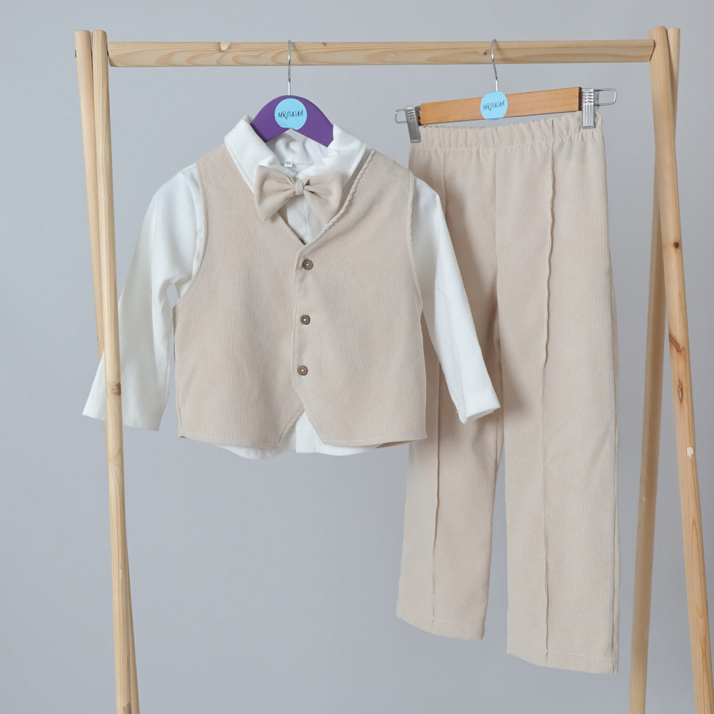 Детский праздничный костюм для мальчика (жилетка+брюки+рубашка+бабочка) Белый БежевыйMROU 98 Каменец-Подольский - изображение 3