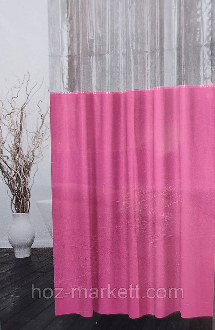 Штора в ванную однотоная с прозрачным верхом розовая шторка для ванной 180 х 180 см Харьков - изображение 2