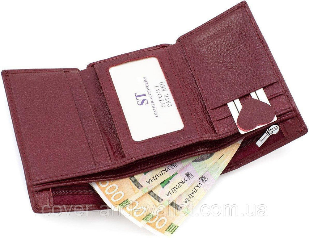 Компактний жіночий гаманець бордового кольору із натуральної шкіри ST 617-1 Київ - фото 6