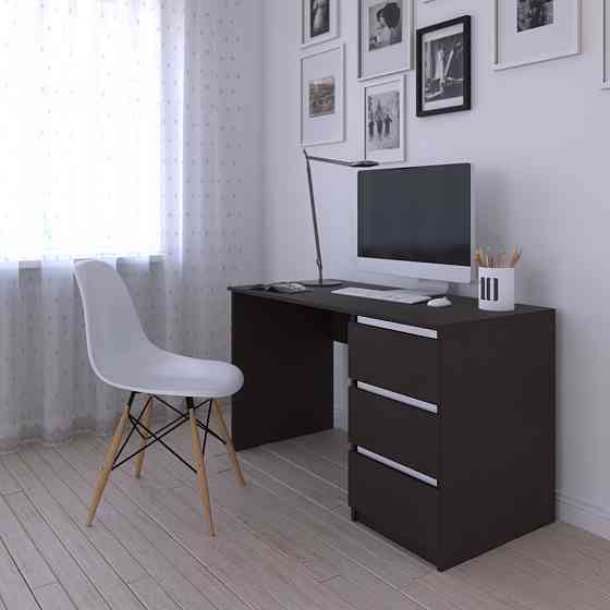 Компьютерный стол VAYS, письменный, современный, с тумбой cправа, 3 ящика з фасадами без ручек R-1 Венге Темный-Белые планки Львов