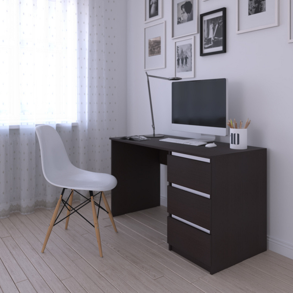 Компьютерный стол VAYS, письменный, современный, с тумбой cправа, 3 ящика з фасадами без ручек R-1 Венге Темный-Белые планки Львов - изображение 2