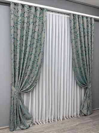 Комплект готових штор VR-Textil Жакард Allure № 1616ш Сірий з блакитним 140х270 см 2 шт (39-930) Київ