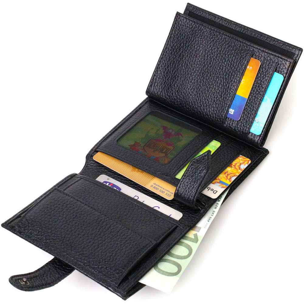 Портмоне для чоловіків з натуральної зернистої шкіри BOND 22055 Чорний Київ - фото 8