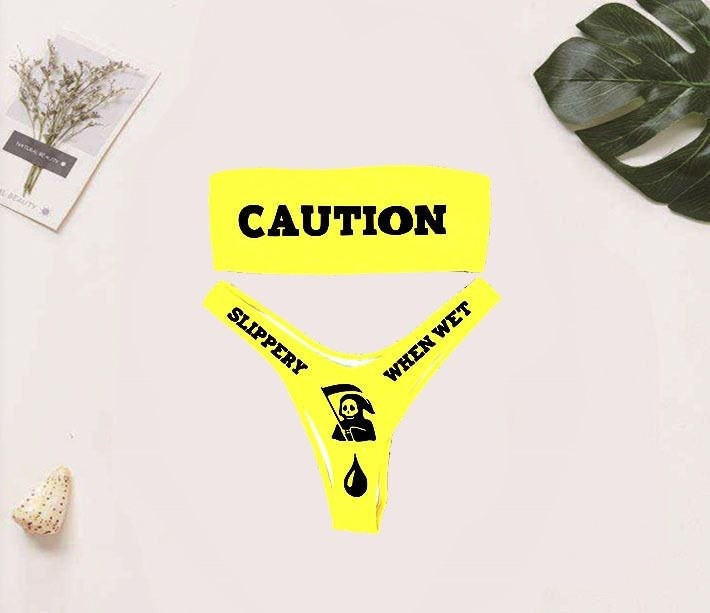 Жіночий роздільний неоново жовтий купальник бандо Caution з плавками бразиліана Київ - фото 8