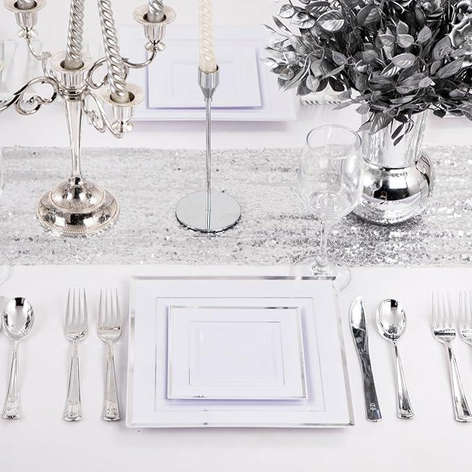 Набор тарелок пластиковых 12 шт,десертные 16.5 см и обеденные 24 см,квадратные с серебристым контуром Каменец-Подольский - изображение 5