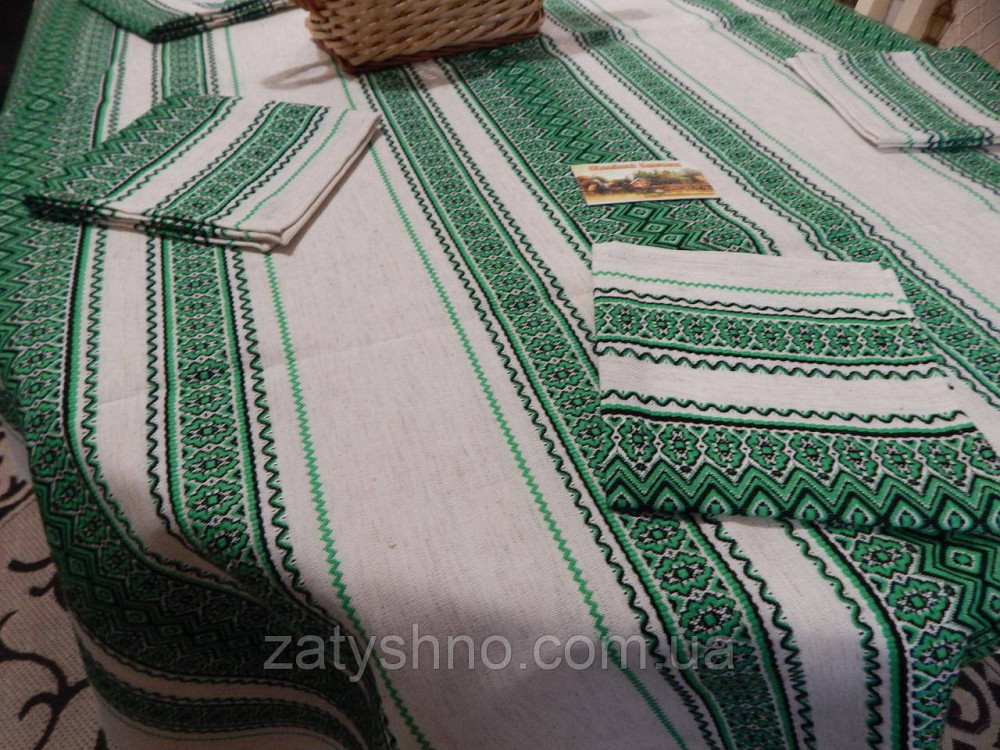 Зелена скатертина вишита на льону Київ - фото 3