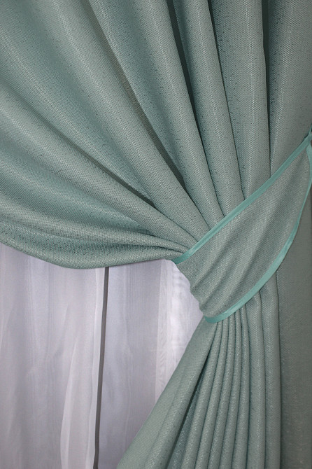 Комплект готових штор VR-Textil Льон рогожка № 774ш Блакитний 150х300см 2 шт (30-558) Київ - фото 5