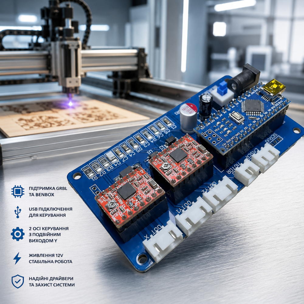 Плата керування GRBL Benbox 2 осі USB CNC контролер 12V для лазерного гравера, міні CNC, DIY, подвійний вихід Y Київ - фото 5