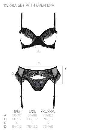 Комплект Passion KERRIA SET WITH OPEN BRA black, XXL/XXXL, бюстгальтер з відкритою чашкою, стрінги, пояс для Sex Aura Київ